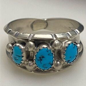 Sterling Silver Morenci Mine Blue Turquoise Zuni Ring Sz11 Milton Lasiloo Stamp
